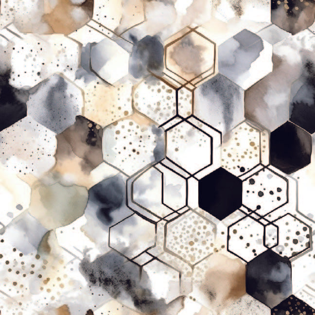 Black & Beige Geometric Watercolor 4 Art Panel